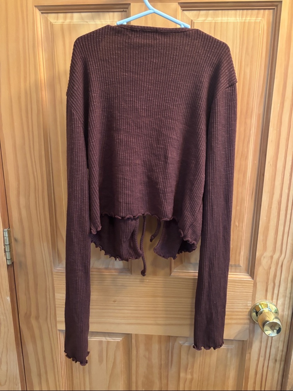 Tie-Front Ribbed Cardigan Sweater - Brown - Picture 8 of 10